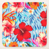 熱帯ハイビスカスの青い花 スクエアペーパーコースター (正面)