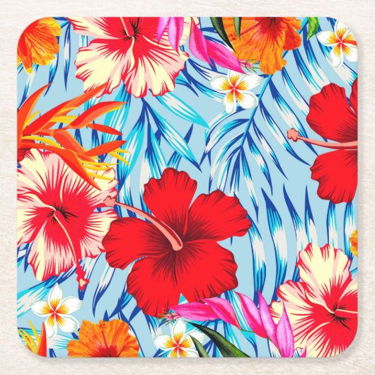 熱帯ハイビスカスの青い花 スクエアペーパーコースター (正面)