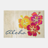 熱帯ハイビスカスは勾配着色されるトリオの咲きます ドアマット (正面)