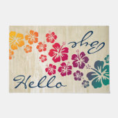 熱帯ハイビスカスは勾配着色される花輪の咲きます ドアマット (正面)