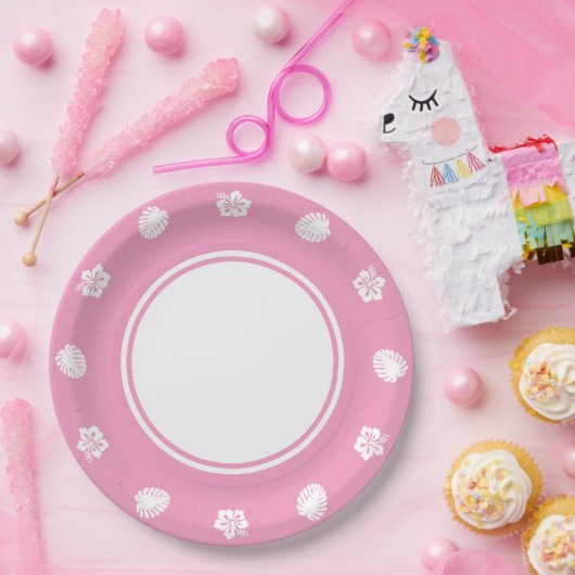 熱帯ハイビスカスインペタルピンク紙プレート ペーパープレート (パーティー)