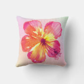 熱帯ハイビスカスオンピンクイエローアクアグラデーションフローラ クッション (裏面)