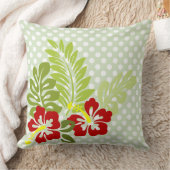 熱帯ハイビスカスオン水玉模様模様 クッション (ブランケット)