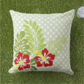 熱帯ハイビスカスオン水玉模様模様 クッション (芝生)