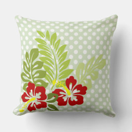 熱帯ハイビスカスオン水玉模様模様 クッション