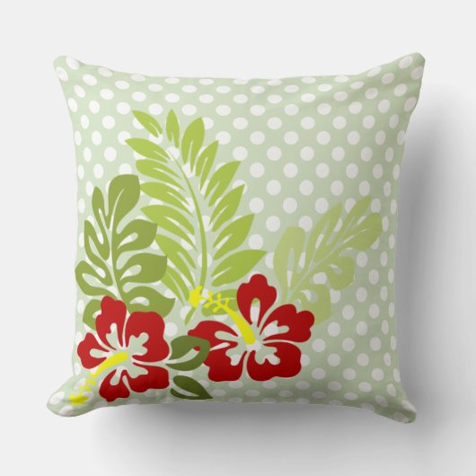 熱帯ハイビスカスオン水玉模様模様 クッション (正面)