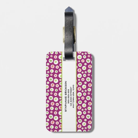 熱帯ハイビスカスグリーンリーフイラストレーションパターン ラゲッジタグ (裏面縦)