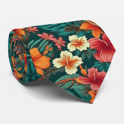 熱帯ハイビスカスハワイアンフローラ両面タイ ネクタイ (ロール)