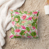 熱帯ハイビスカスパームモンステラ模様 クッション (ブランケット)