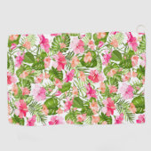 熱帯ハイビスカスパームモンステラ模様 ゴルフタオル (横)