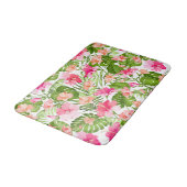熱帯ハイビスカスパームモンステラ模様 バスマット (アングル)