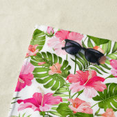 熱帯ハイビスカスパームモンステラ模様 ビーチタオル (インサイチュ)