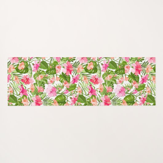 熱帯ハイビスカスパームモンステラ模様 ヨガマット (裏面(横))