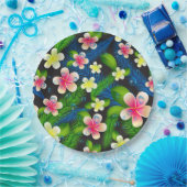 熱帯ハイビスカスピンクと黄色の紙プレート ペーパープレート (パーティー)