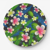 熱帯ハイビスカスピンクと黄色の紙プレート ペーパープレート (正面)