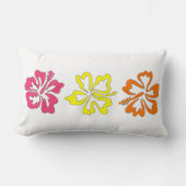 熱帯ハイビスカスフラワーイエローピンクオレンジプリント ランバークッション (正面)