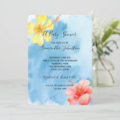 熱帯ハイビスカスフラワーウォーターカラーベビーシャワー 招待状 (スタンド正面)