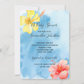熱帯ハイビスカスフラワーウォーターカラーベビーシャワー 招待状 (正面)