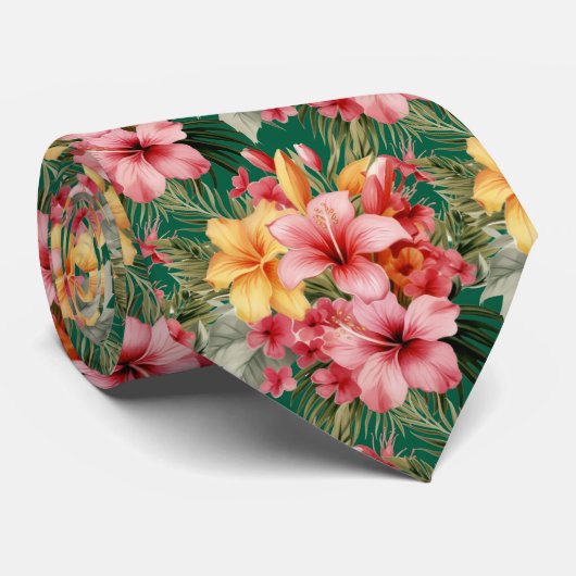 熱帯ハイビスカスフラワーサマーネックタイ ネクタイ (ロール)