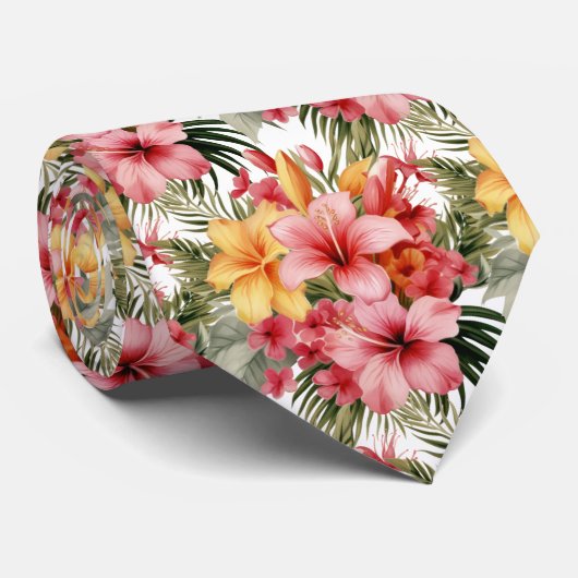 熱帯ハイビスカスフラワーサマーネックタイ ネクタイ (ロール)