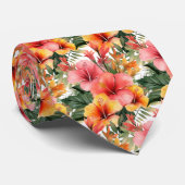 熱帯ハイビスカスフラワーサマーネックタイ ネクタイ (ロール)