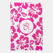 熱帯ハイビスカスフラワーハワイピンクフローラ キッチンタオル (縦)