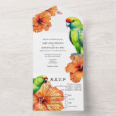 熱帯ハイビスカスフラワーバードエレガント オールインワン招待状 (内側)