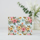 熱帯ハイビスカスフラワーパターン葉書 ポストカード (スタンド正面)