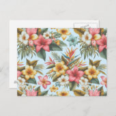 熱帯ハイビスカスフラワーパターン葉書 ポストカード (正面/裏面)