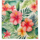 熱帯ハイビスカスフラワーパターン シャワーカーテン (正面)