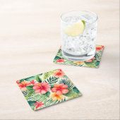 熱帯ハイビスカスフラワーパターン スクエアペーパーコースター (インサイチュ)