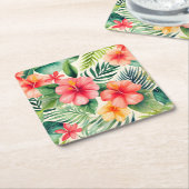 熱帯ハイビスカスフラワーパターン スクエアペーパーコースター (アングル)