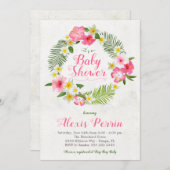 熱帯ハイビスカスフラワーベビーシャワー招待状 招待状 (正面/裏面)