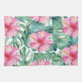 熱帯ハイビスカスフラワーモンステラ模様 キッチンタオル (横)