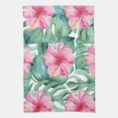 熱帯ハイビスカスフラワーモンステラ模様 キッチンタオル (縦)