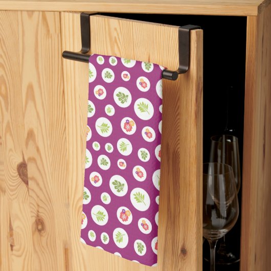 熱帯ハイビスカスフローラグリーンリーフサークルパターン キッチンタオル (三つ折り)