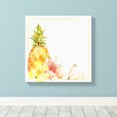 熱帯ハイビスカスフローラパイナップル キャンバスプリント (インサイチュ (ウッドフロア))
