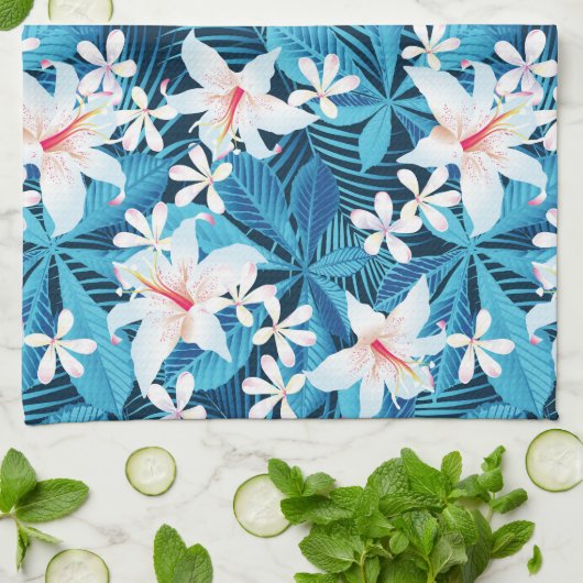 熱帯ハイビスカスフローラルパターン キッチンタオル (折り畳み)