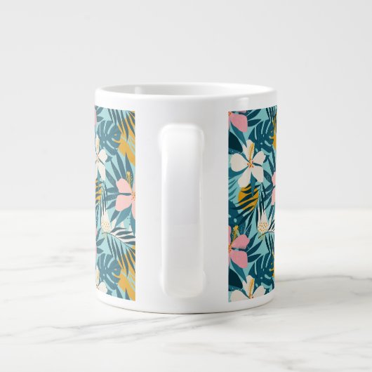 熱帯ハイビスカスフローラルパターン ジャンボコーヒーマグカップ (裏面)