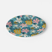 熱帯ハイビスカスフローラルパターン ペーパープレート (アングル)
