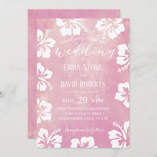 熱帯ハイビスカスフローラ水結婚色 招待状 (正面/裏面)