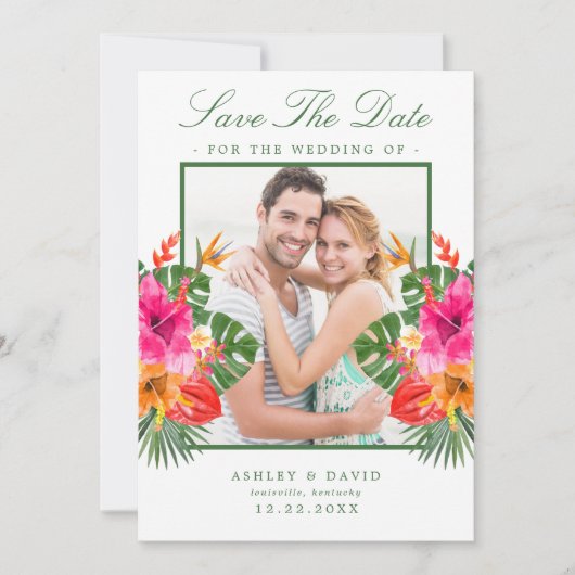 熱帯ハイビスカスフローラ葉パームズ保存日 セーブザデート (正面)