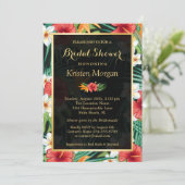 熱帯ハイビスカスフローラ金ゴールドフレームブライダルシャワー 招待状 (スタンド正面)