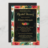 熱帯ハイビスカスフローラ金ゴールドフレームブライダルシャワー 招待状 (正面/裏面)