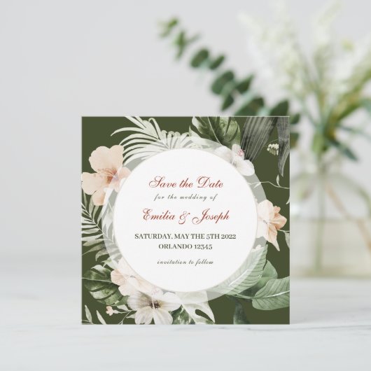 熱帯ハイビスカスボホパステルフローラ保存日 招待状 (スタンド正面)