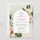 熱帯ハイビスカスボホパステル結婚フローラ 招待状 (正面)