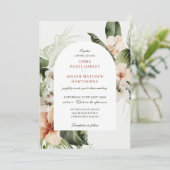 熱帯ハイビスカスボホパステル結婚フローラ 招待状 (スタンド正面)