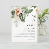 熱帯ハイビスカスボホパステル結婚フローラ 招待状 (スタンド正面)