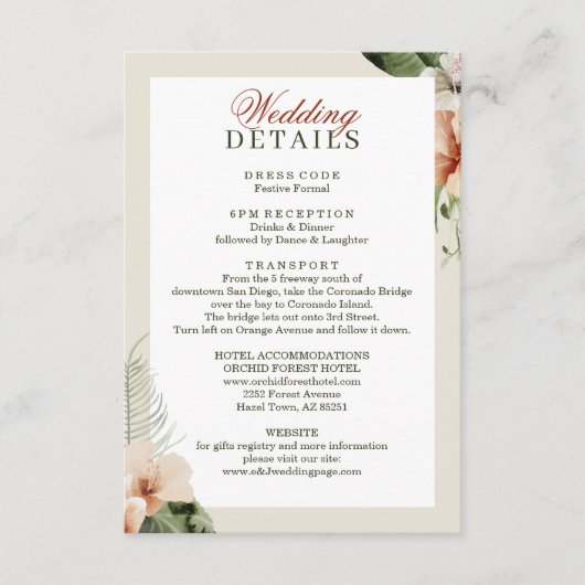 熱帯ハイビスカスボホ結婚パステル エンクロージャーカード (正面)