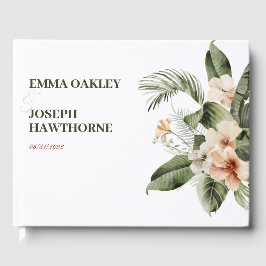 熱帯ハイビスカスボホ結婚パステル ゲストブック